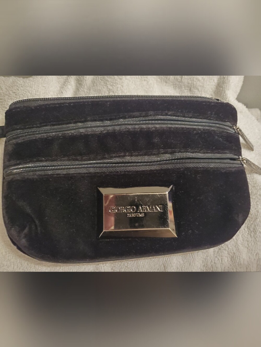 Authentic Giorgio Armani Parfums Black Velvet Multi-Zip Wristlet Clutch